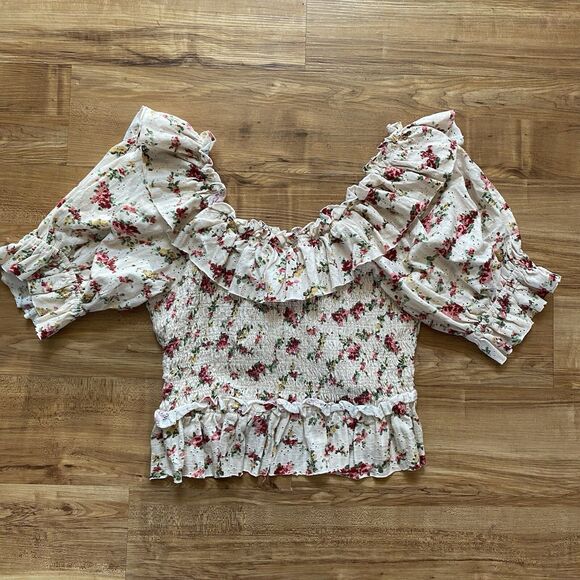 NWT FREE PEOPLE M Favorite Girl Cream Tea Party Combo Top Smocked Floral Cottage - Picture 16 of 16